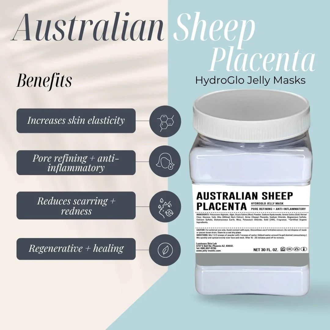 Luminous Skin Lab Australian Sheep Placenta Jelly Mask,  Professional Pack Peel off Facial Mask - Anti-Aging, Reducing Dark Spot & Natural Skin Treatment - Suitable for All Skin Types | 30 fl oz