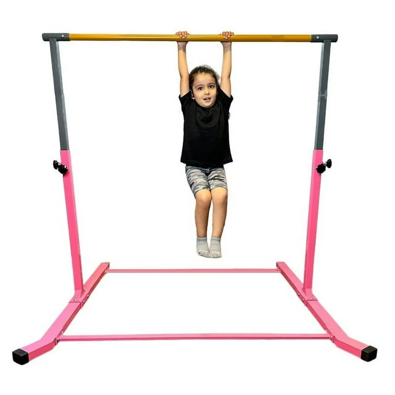 5 Star- Pink Gymnastic Kip Bar - Adjustable 3-5FT Junior Training Equipment, Heavy Duty Horizontal Bar with Curved Legs for Kids Home Gym, Strong and Durable