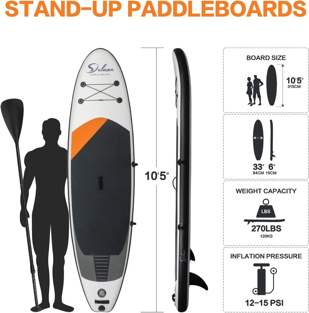 Inflatable Stand Up Paddle Board – Simple Deluxe Premium  for All Skill Levels,for Youth & Adults, Blow Up with Accessories & Backpack, Surf Control, Black