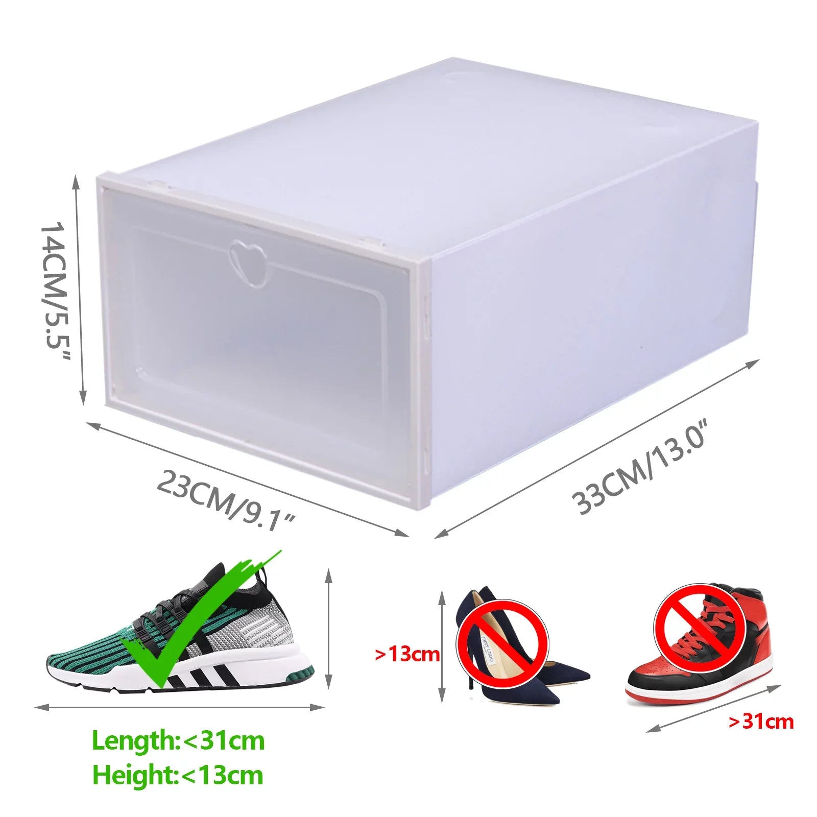 Loyalheartdy 20Pcs Foldable Flip Shoe Storage Boxes Stackable Drawer Shoe Box Plastic Clamshell Container Organizer Case Clear