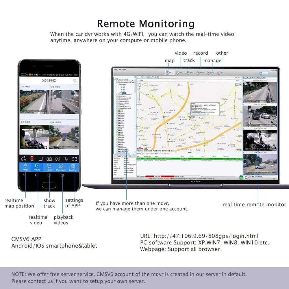8- Mobile  Backup Camera System 10"  Screen Remote Monitor on  Phone  WiFi 4G 1080P  Vehicle Car   Video Recorder with Mini Large View Angle Car Cameras for Truck//Bus