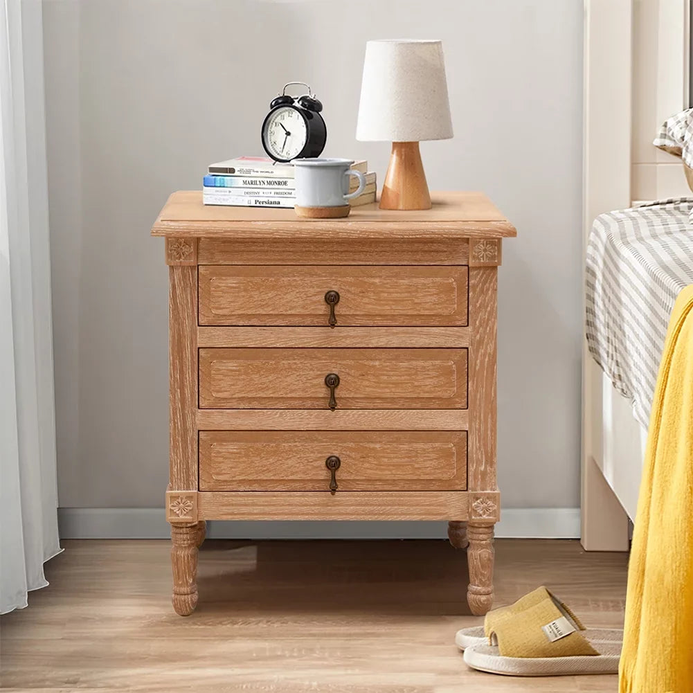 Pellebant Oak Nightstand with 3 Drawers Bedroom Furniture