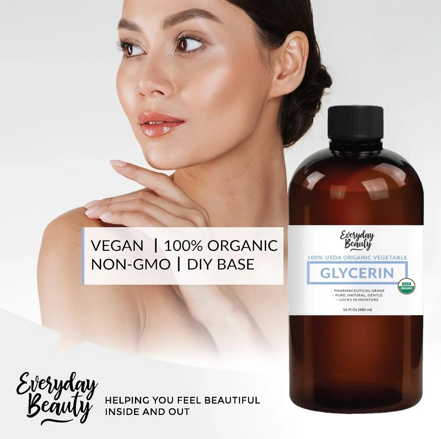 100% Organic Glycerin –  Certified - Perfect for  Beauty Products, Crafts, and Formulations – Derived From Coconut – Skin and Hair Moisturizer for Deep Hydration – 16 Fl Oz