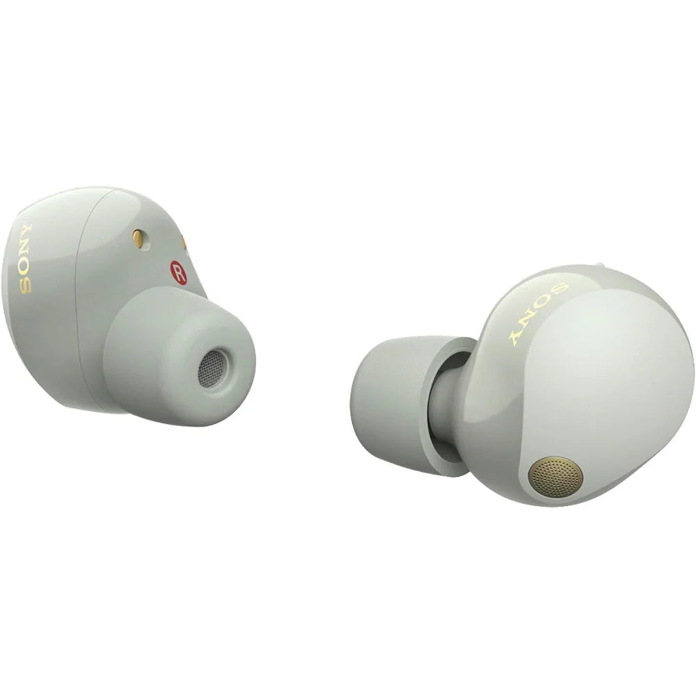 Sony -1000XM5 Industry Leading Noise Canceling Truly Wireless Earbuds (Silver) Bundle with Silicone Case (Black), Memory Foam Ear Tips, - to - Cable & 1   Enhanced Protection Pack