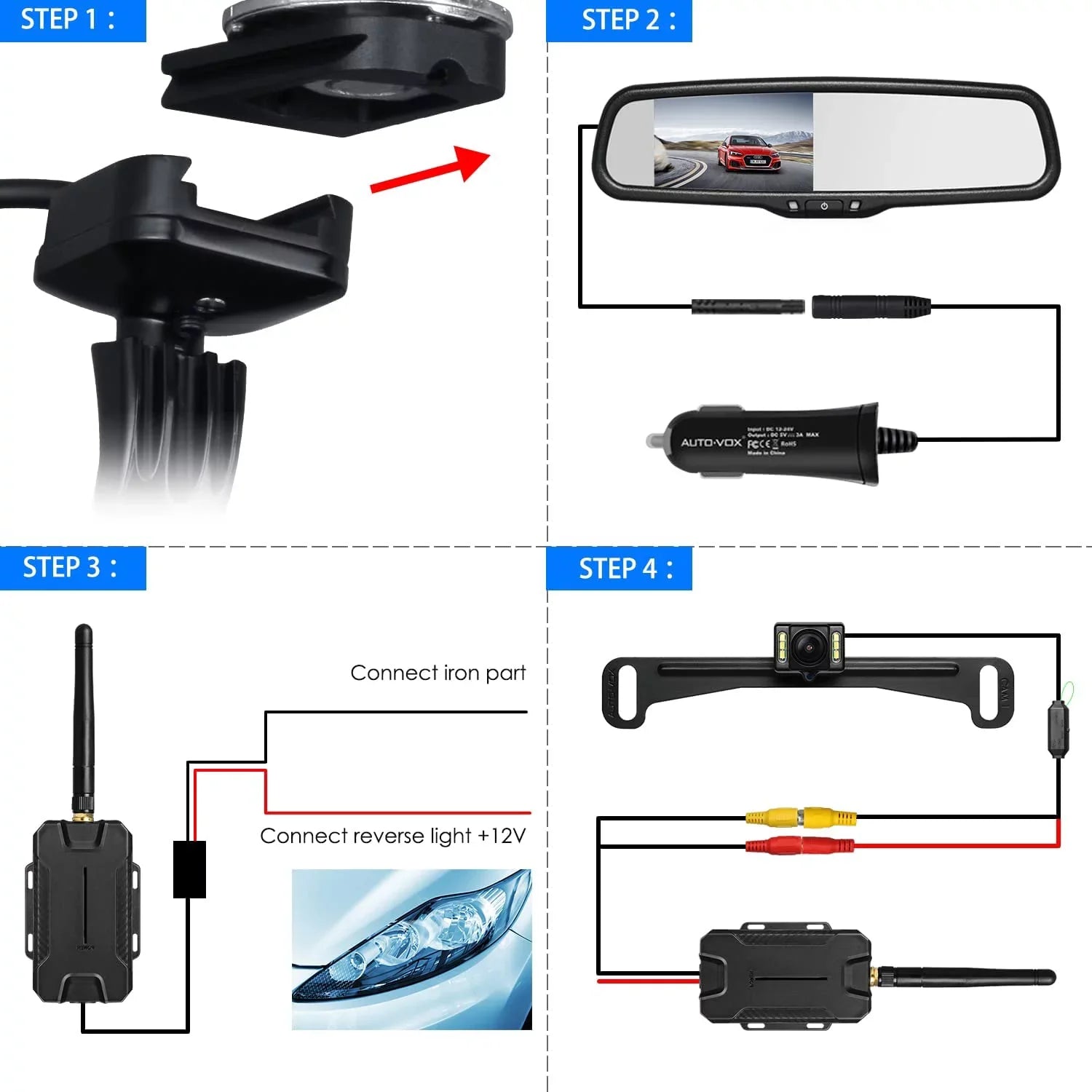 Auto-Vox Wireless Backup Camera Kit  Look Rear View Mirror Monitor for Trucks, No Wiring Installation ()