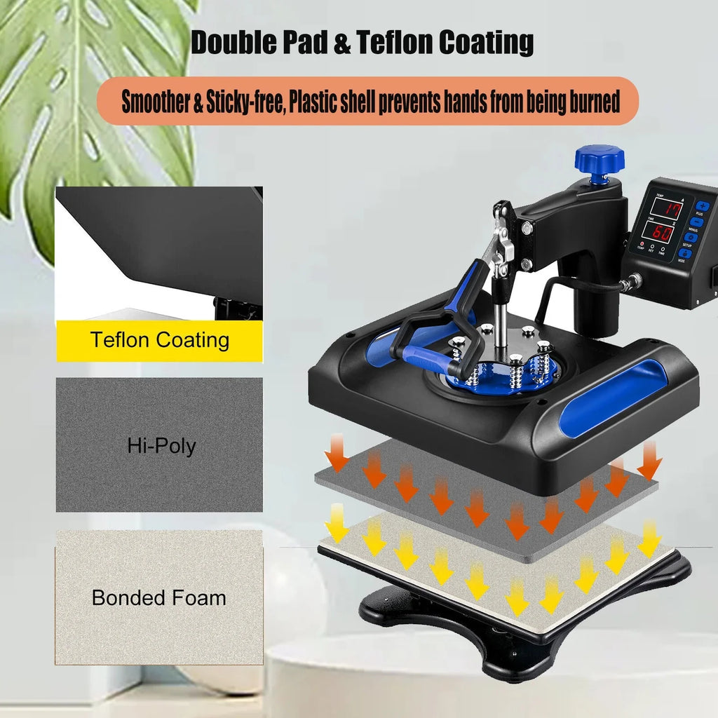Blue Heat Press Machine 975W, 15 x 15 Inches Sublimation Transfer Printer, Digital Precise  Control Printing, 360 Swing Away Vinyl Transfer Printer for -Shirts, Canvas Bag, Pillow, Banner