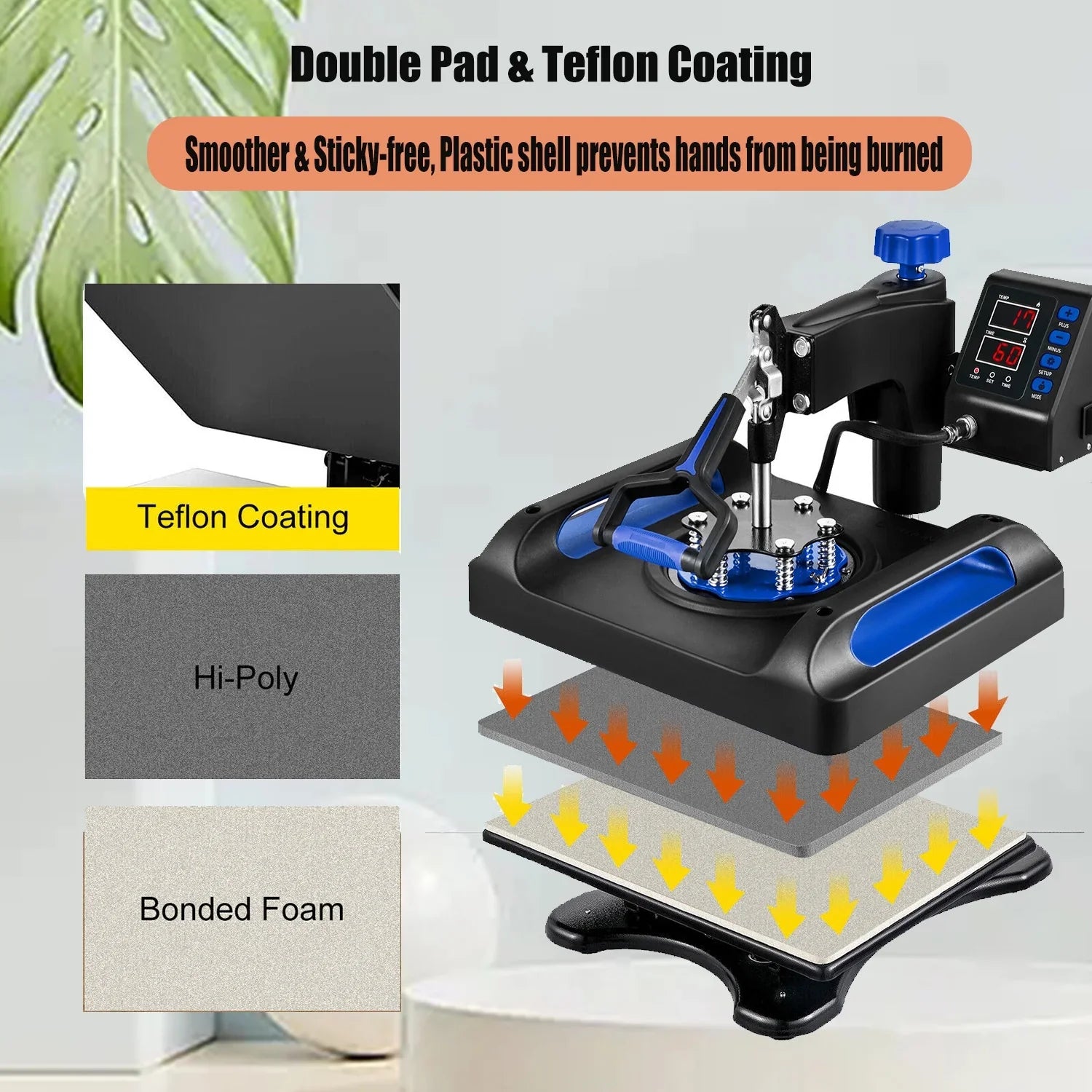 Blue Heat Press Machine 975W, 15 x 15 Inches Sublimation Transfer Printer, Digital Precise  Control Printing, 360 Swing Away Vinyl Transfer Printer for -Shirts, Canvas Bag, Pillow, Banner