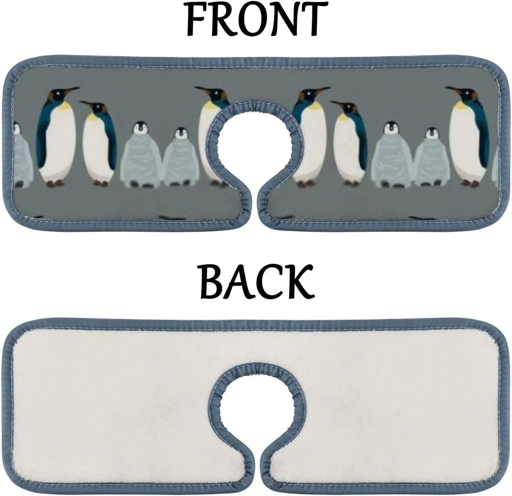 3PCS Faucet Absorbent Mat, Sea Bird Penguin Washable Sink Splash Guard Drip Catcher, Kitchen Bath Countertop Microfiber Sink Drying Mats for Kitchen