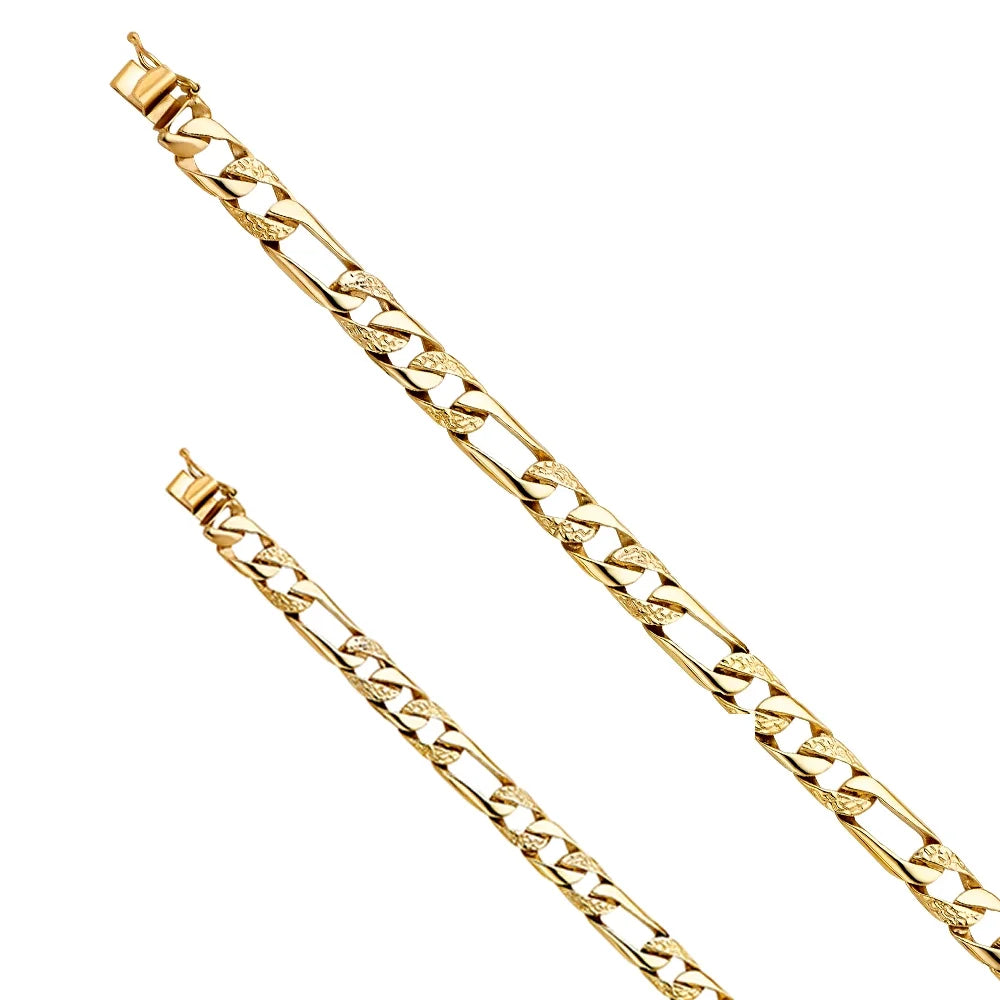 14k Yellow Gold Nugget Figaro Link Bracelet - 8" | Elegant 14KY Gold Chain Bracelets for Men and Women | Weight 15 | Men’s Jewelry for Gift