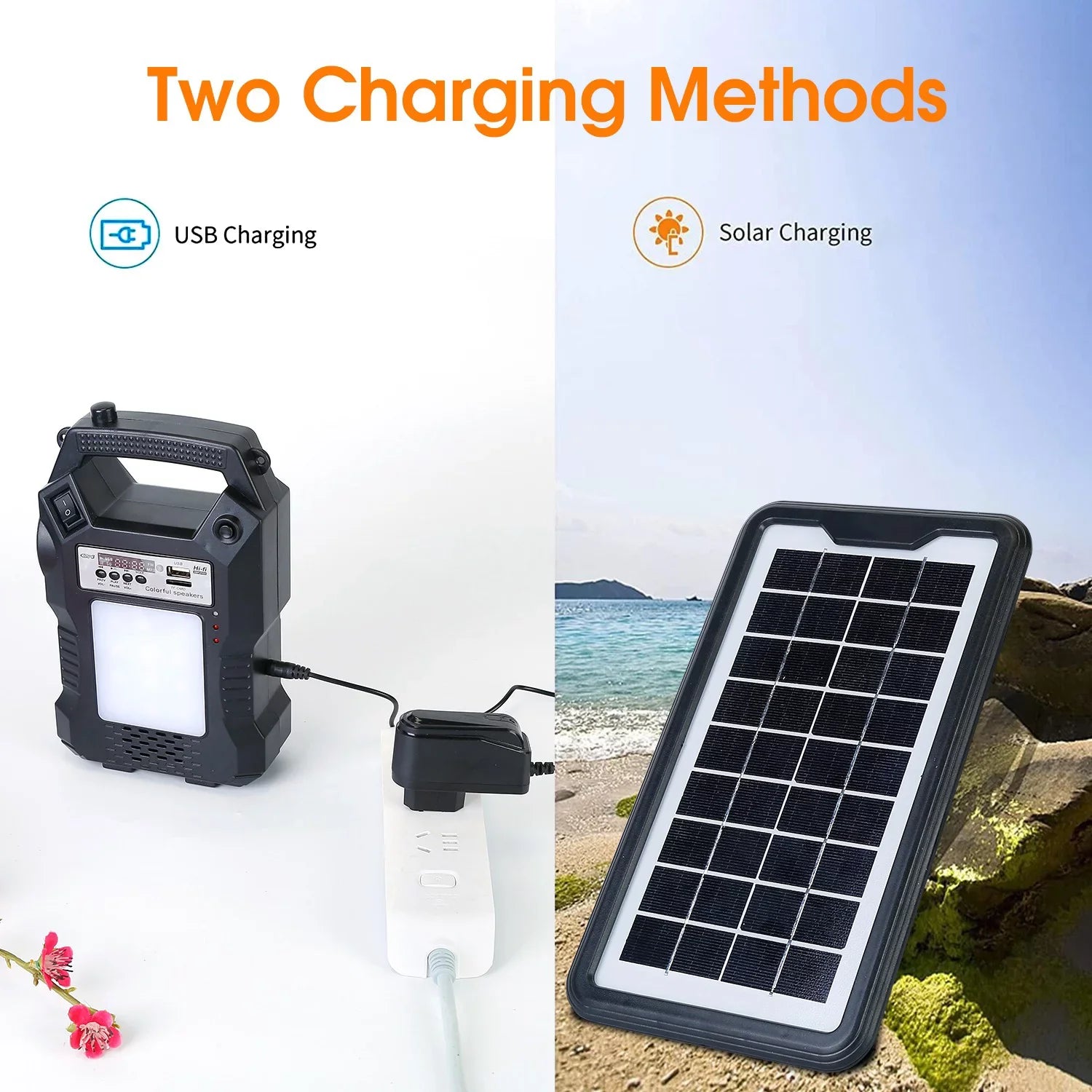 iMounTEK Portable Solar Powered Station Rechargeable Dual Way to Charge Power Station Generator Panel Power Bank with 3  Bulbs Flashlight for Outdoor Hiking Camping
