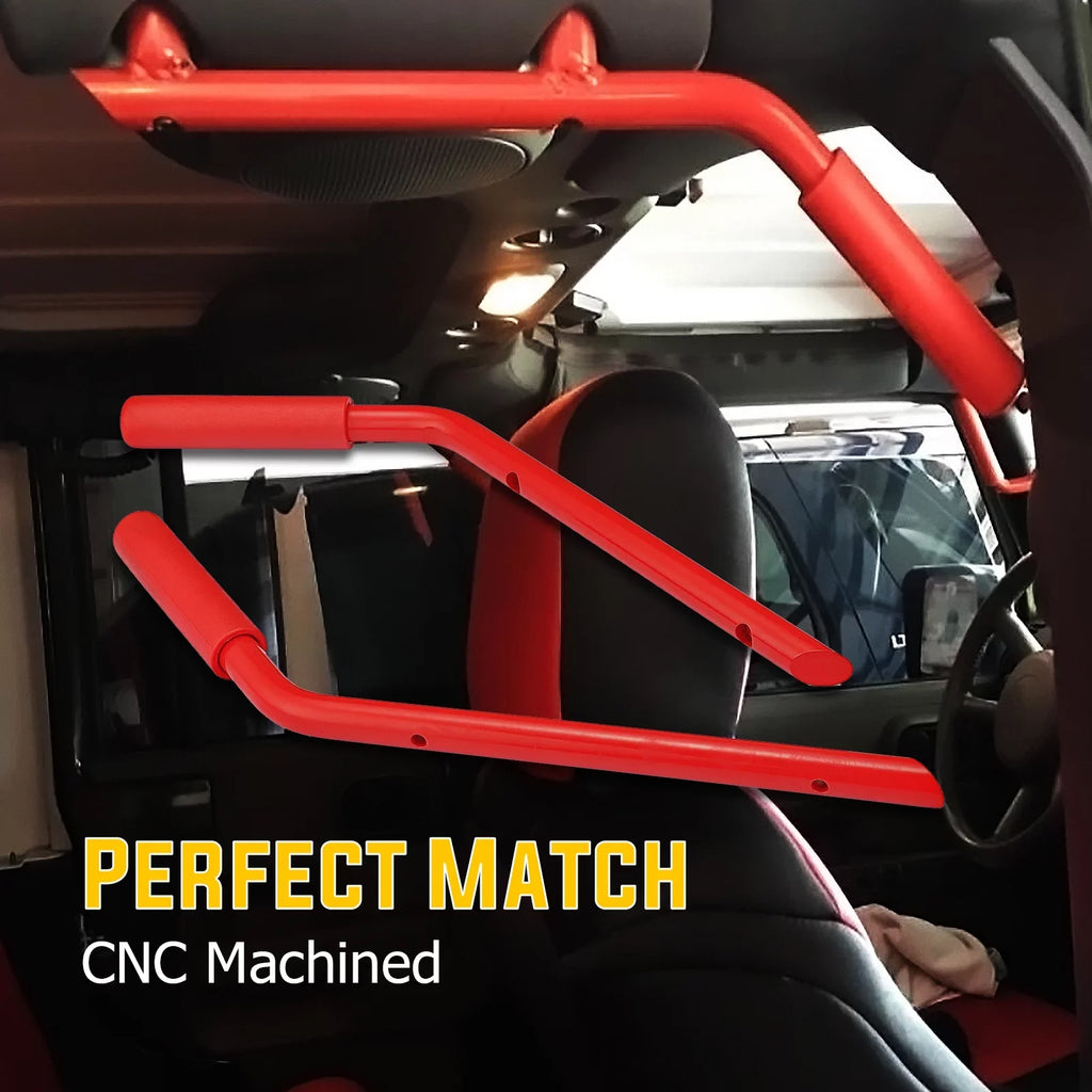 '-  Powder Coated Red Aluminum Full Front & Rear Grab Bar Handles Set for 07-18 Jeep Wrangler