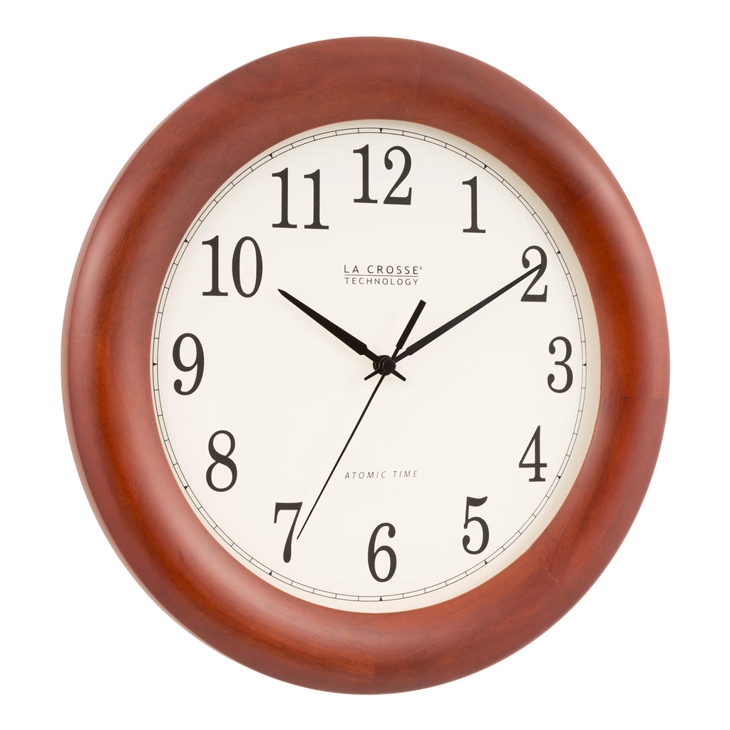 La Crosse Technology 12.5 Inch Cherry finish Oak Wood Atomic Analog Clock, -3122A-Int