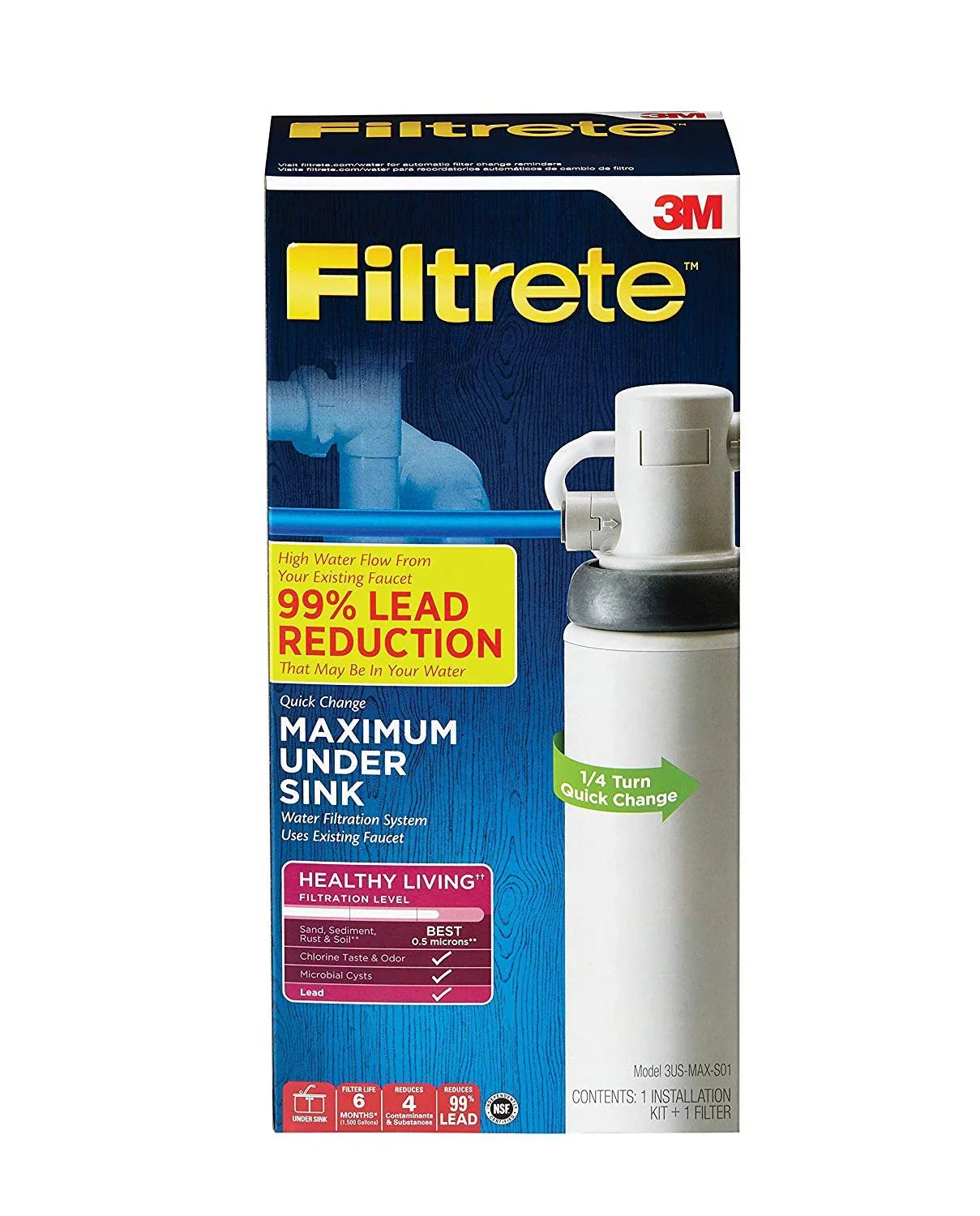 Filtrete Maximum Under Sink Water Filtration System, Easy to Install, Reduces 99% Lead + Much More 3US--