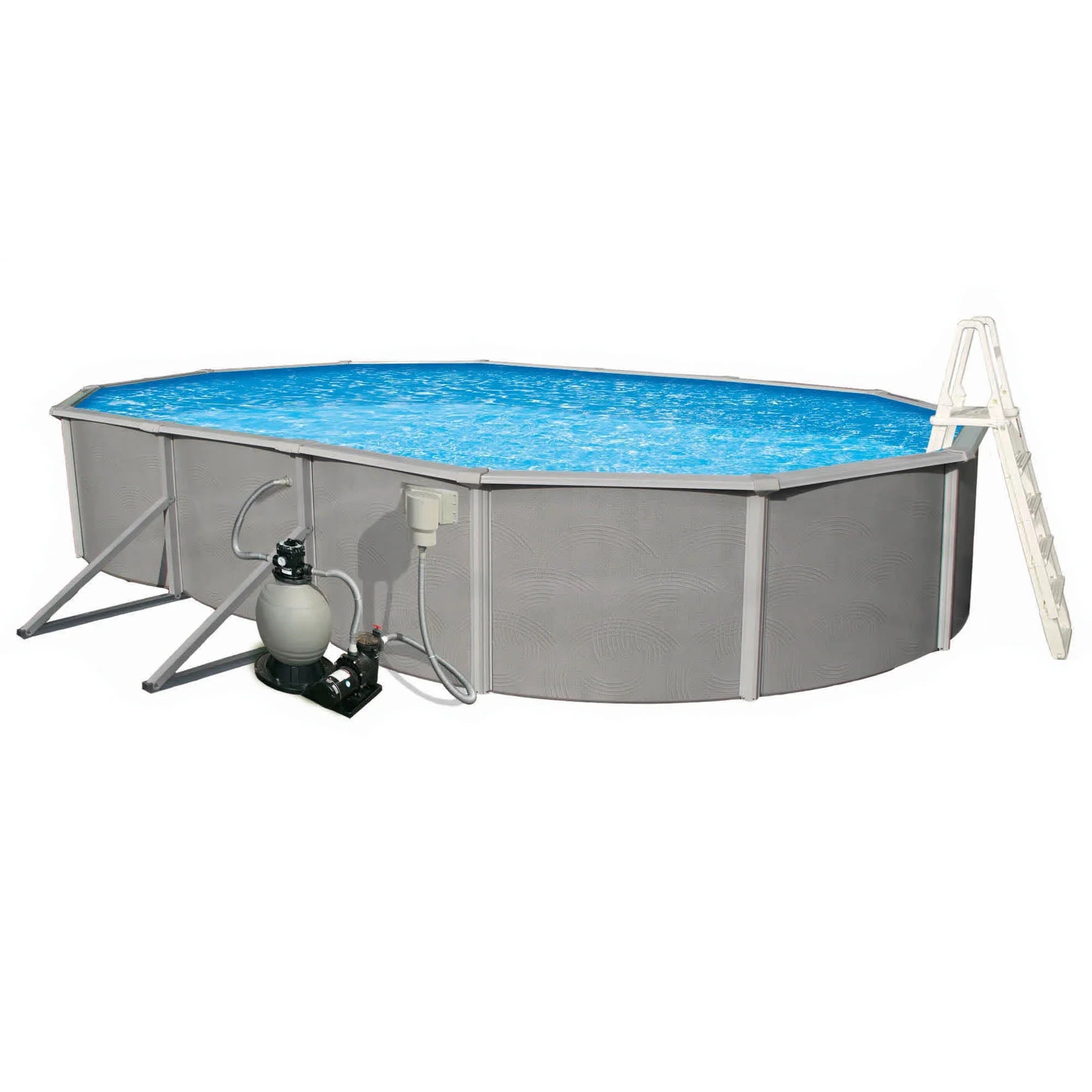 Belize 12-ft x 24-ft Oval 52-in Deep 6-in Top Rail Metal Wall Swimming Pool Package