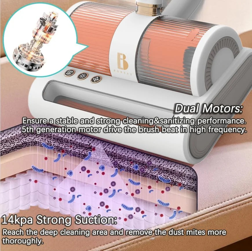 Handheld Allergen Vacuum Cleaner with Dual Motors Ultrasonic  Bed Vacuum for Allergies and Pet, eliminates Allergens/Mite,14kpa | Strong Beating | True  removes Hair,Crumbs,Dust,