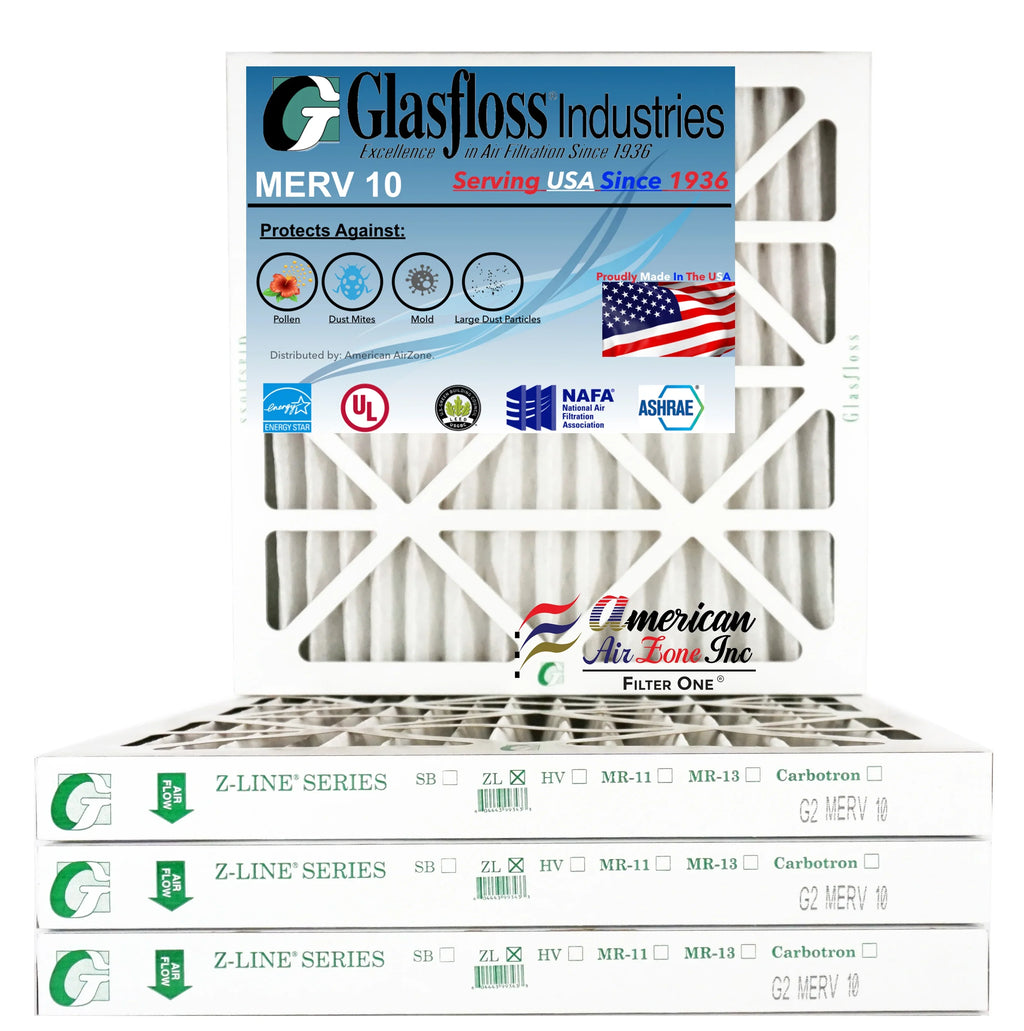 Glasfloss Air Filter 24x25x2 - 2"  10 - (Pack of 4) - Pleated  or  Air Filter - Furnace Air Filter - Home or Office - Made In The .