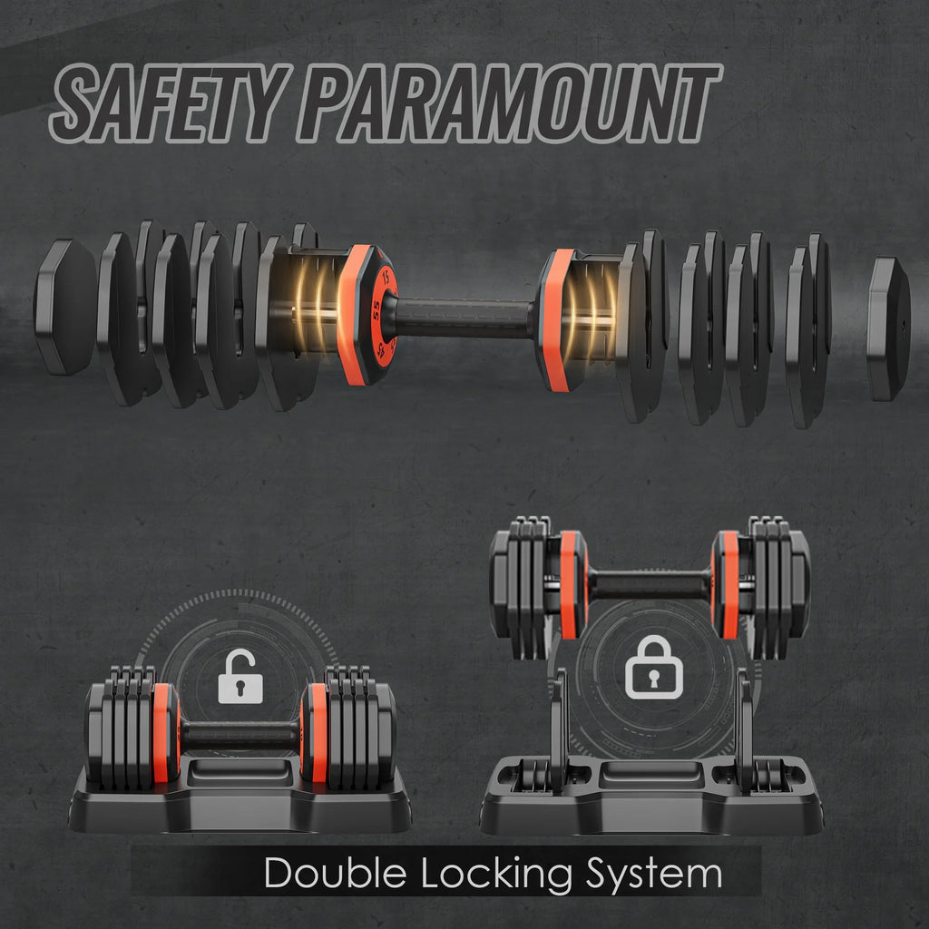55LB 5 in 1 Single Adjustable Dumbbell,Free Dumbbell Weight Adjust with Anti-Slip Metal Handle, Ideal for Full-Body Home Gym Workouts