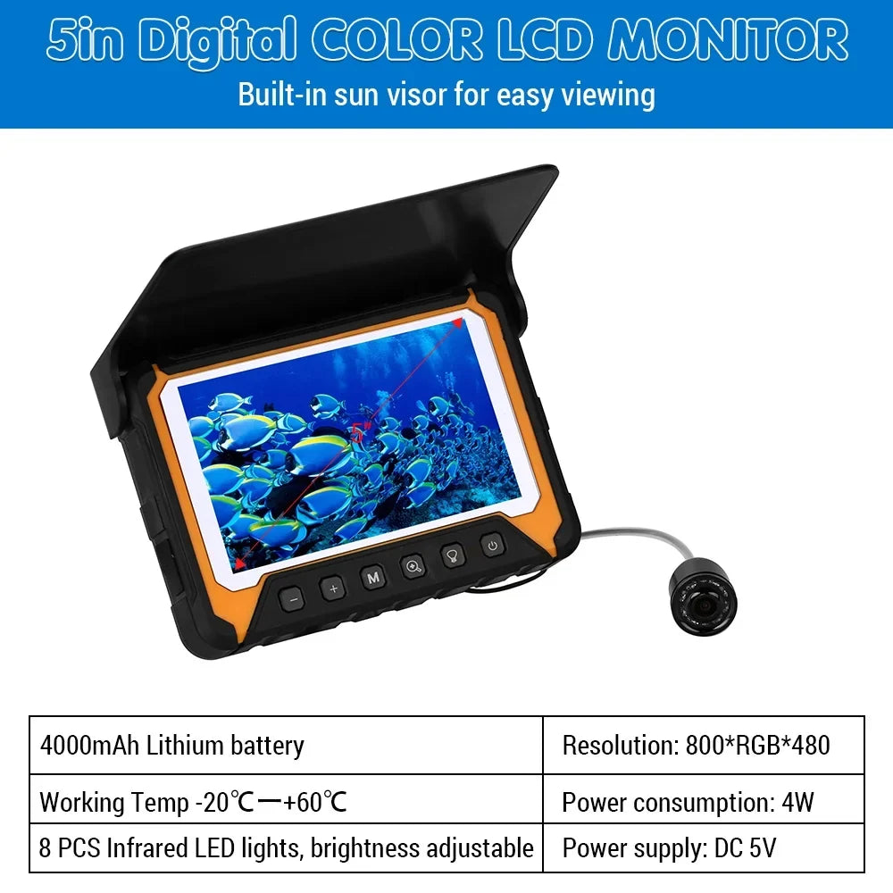 Underwater Fishing Camera 5in  , 120° Wide Angle, 500,000 Pixels, 8 Pcs  Night Vision Suitable for River/Ice Fishing