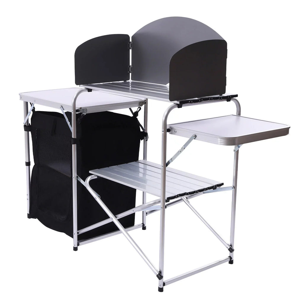 Folding Camping Kitchen Table Outdoor Cooking Table with Detachable Windscreen