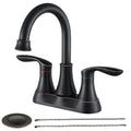 Kichae 4 Inch Vanity Sink Faucet，2-Handle 360 Degree Swivel Bathroom Spout Centerset Faucet with Pop-up Drain & Supply Hoses，Oil Rubbed Bronze