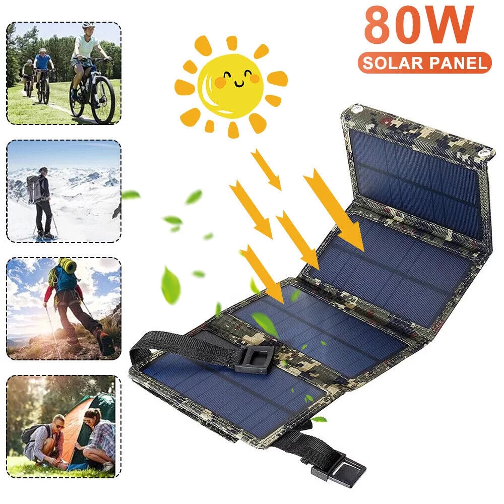 Jahy2Tech Foldable Outdoor 80W  Solar Panel Portable Phone Charger Camping Hiking Rechargeable Battery High Quality