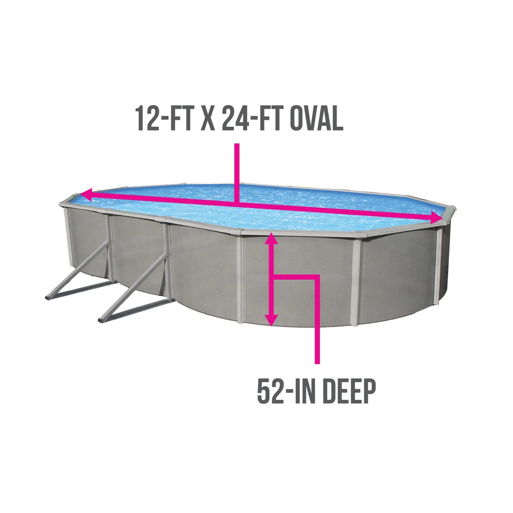 Belize 12-ft x 24-ft Oval 52-in Deep 6-in Top Rail Metal Wall Swimming Pool Package