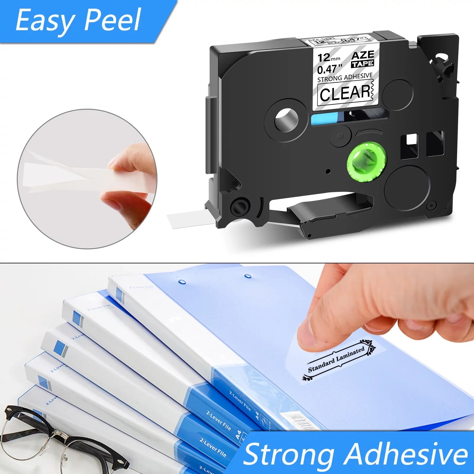 8PK Compatible for Brother -touch Black on Clear 12mm  TZe TZe- - -131 TZe-131 Extra Strength Laminated Label Tape