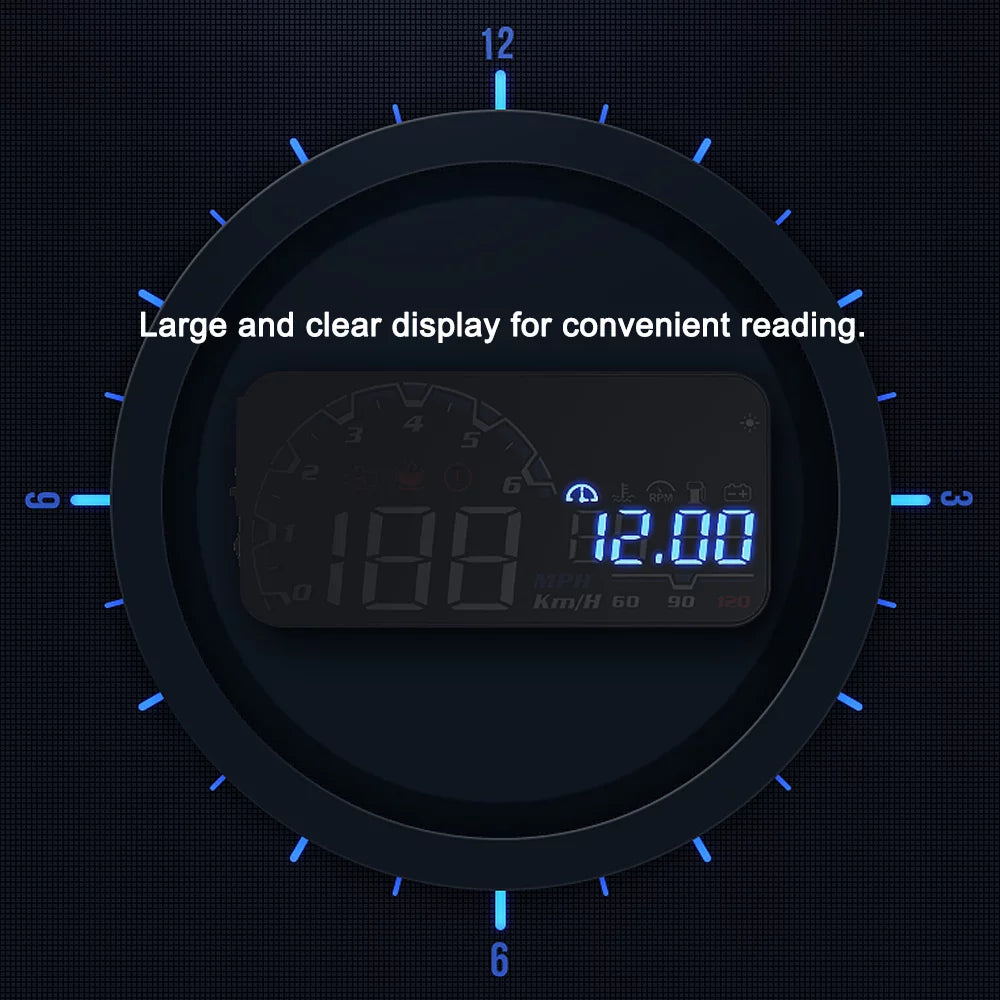 Apexeon Car Head Up Projector, Digital Speedometer Display with Voltage and Oil Consumption , Water Temperature Gauge, Total Driving Time ， Optimize Your Driving Performance