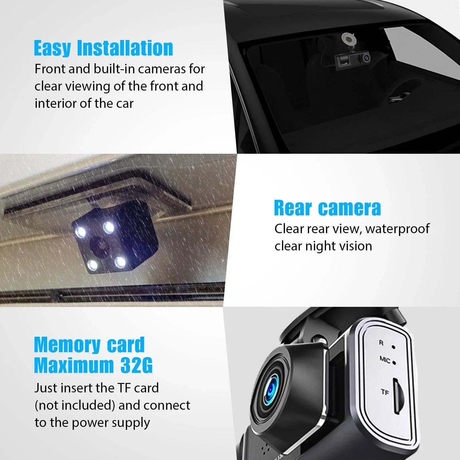 1080P Car Dual Dash Cam,  Front/Rear/Inside Dual Lens Dash Camera,  Video Recorder Camera with -sensor