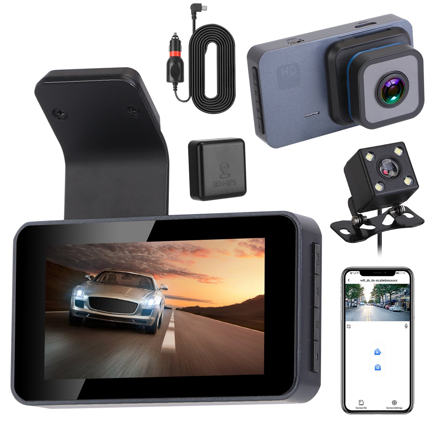 1080P Dual Lens Dash Cam, iMounTEK Universal Vehicle Driving Recorder, Car  with WiFi  -Sensor  Control Motion Detection Parking Monitor Night Vision