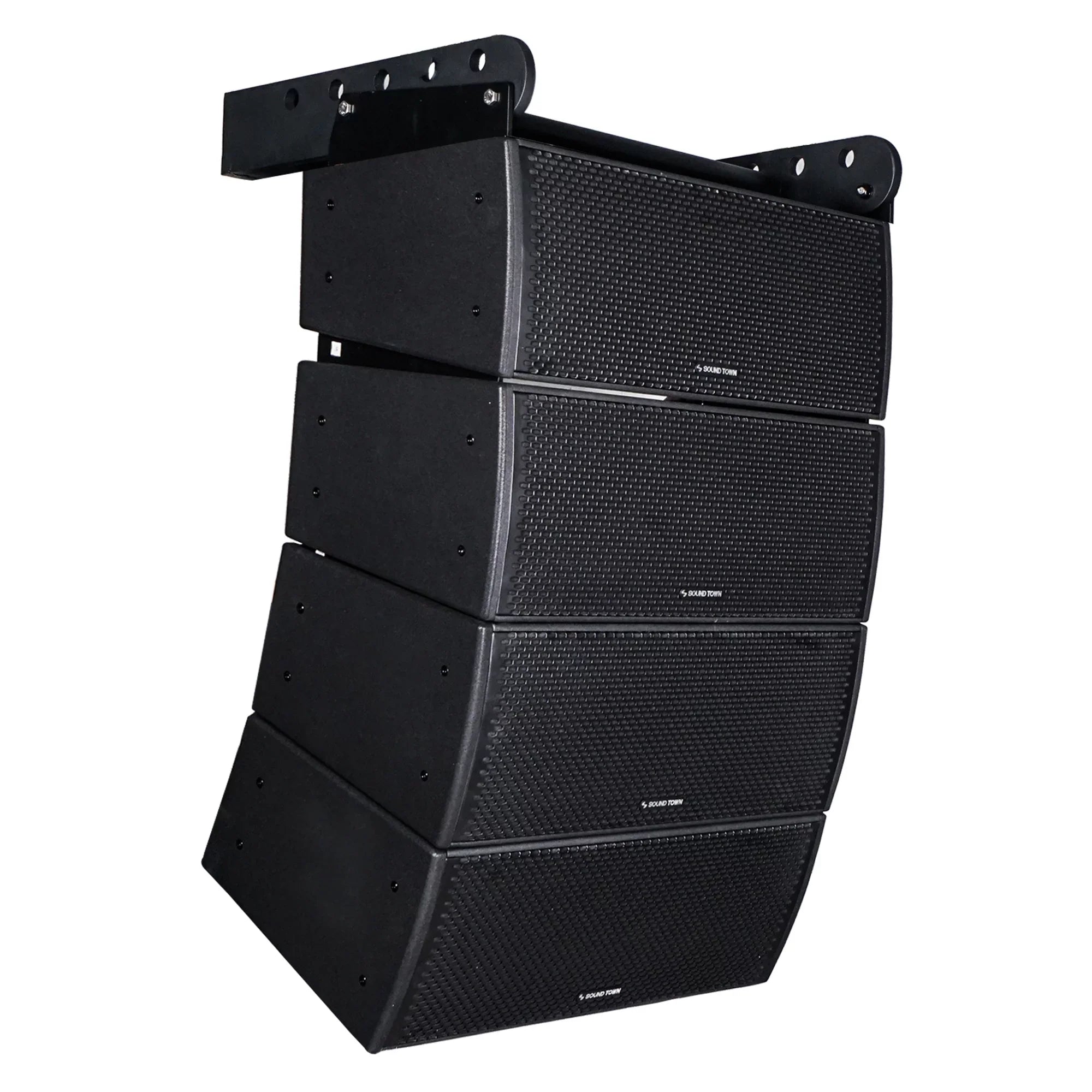 Sound Town All-Weather 4 x Dual 8” Water-Resistant Passive Line Array System with 3” Titanium Compression Drivers, Full Range/Bi-amp Switchable, Black (-)