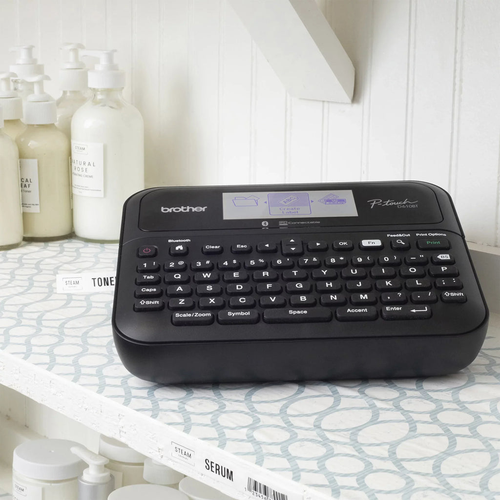 Brother -touch Business Professional Connected Label Maker - with Bluetooth® Connectivity, includes carry case and 4m Black Print on Clear Sample Label Tape ~1/2” (12mm).
