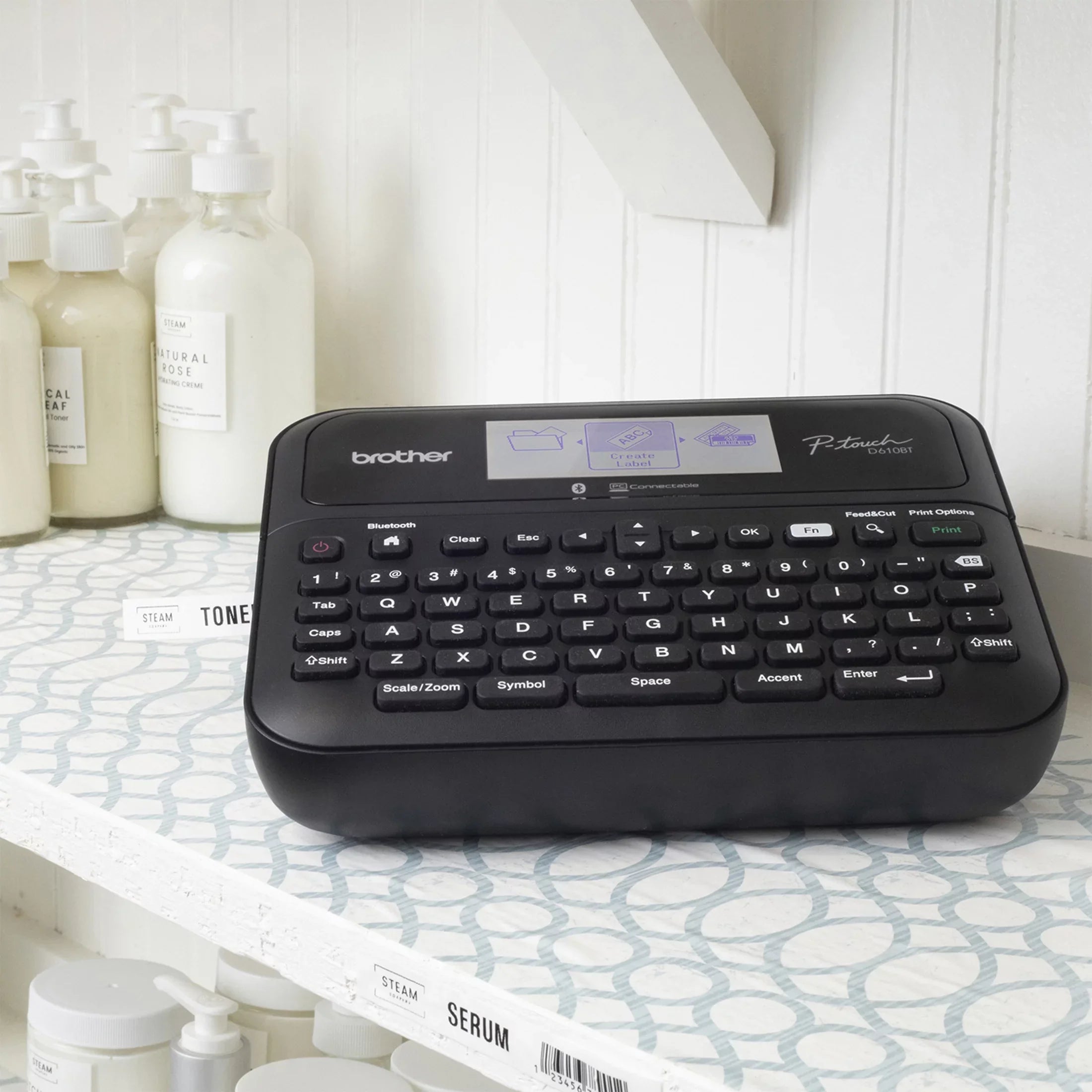 Brother -touch Business Professional Connected Label Maker - with Bluetooth® Connectivity, includes carry case and 4m Black Print on Clear Sample Label Tape ~1/2” (12mm).