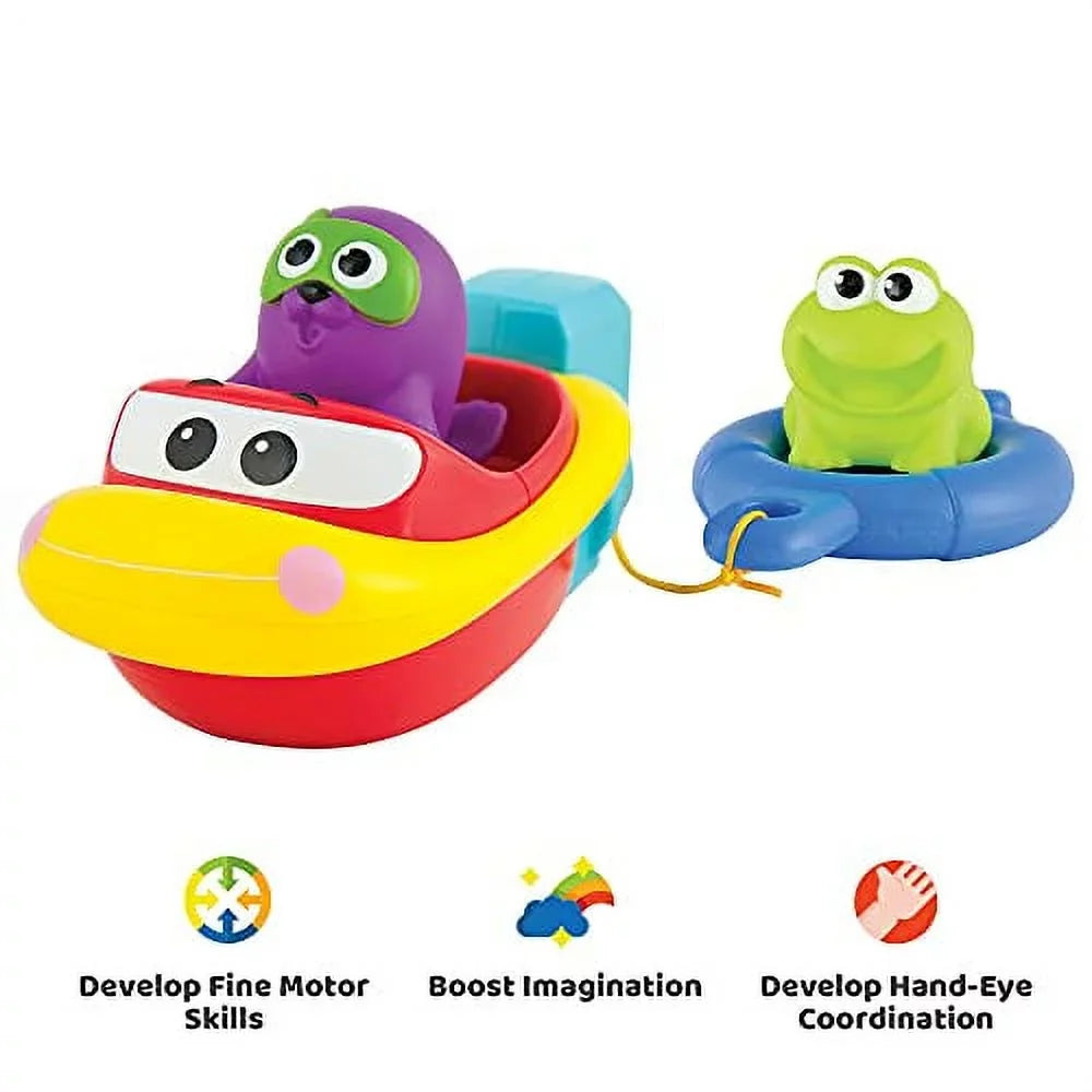 KiddoLab Pull ' Go Boat Seat - Bath Toys for Boys & Girls - Toy Boats for Babies, Kids & Toddlers - Bathtub & Pool Playtime Floating Accessories - Child-Safe & Durable Plastic, No Batteries Needed