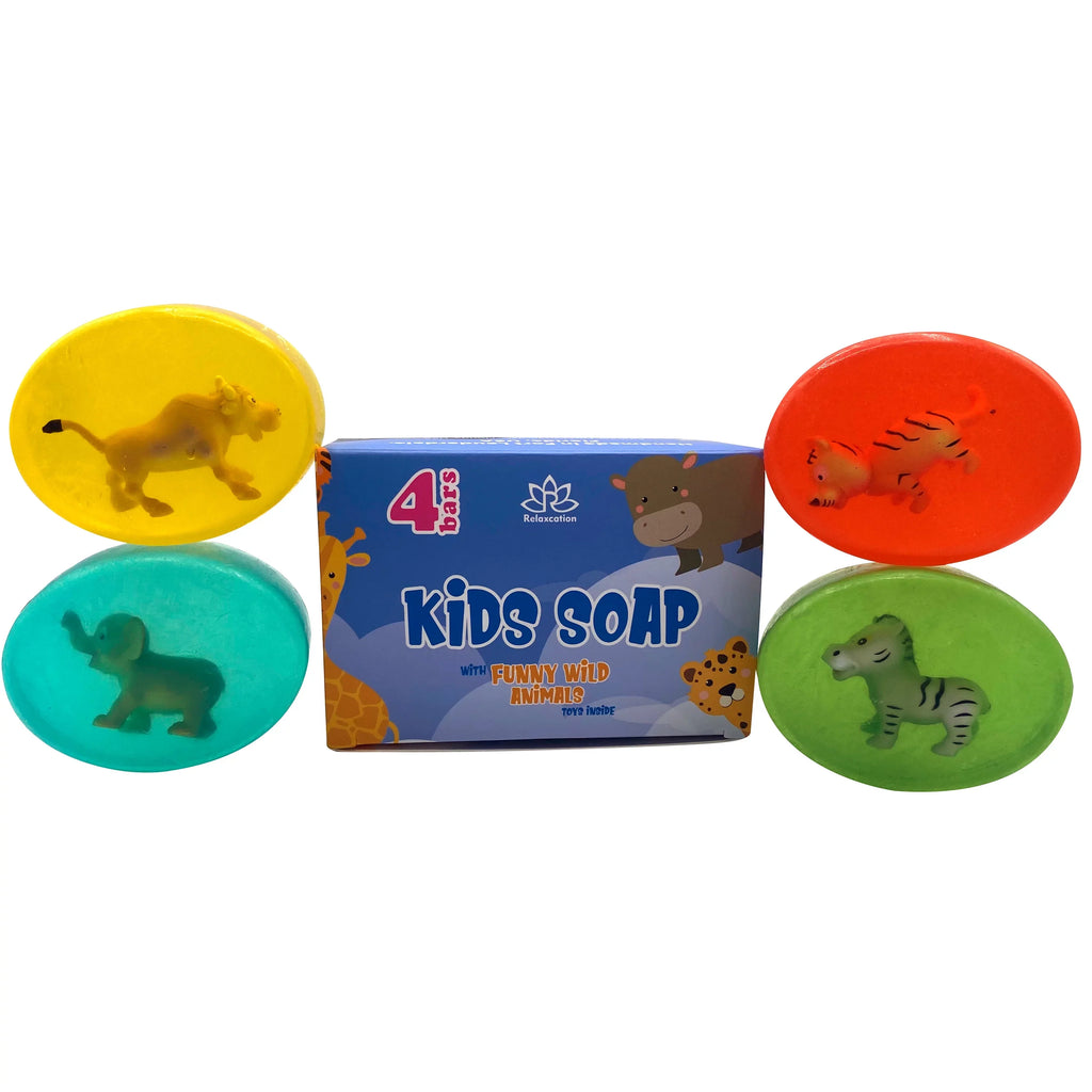 Kids Soap with Toys Inside Funny Animals Surprise Glycerin Soap Bar Collect All 12 Wild Animals Toys Moisturizing Handmade in  Natural and Safe by Relaxcation 4 Set