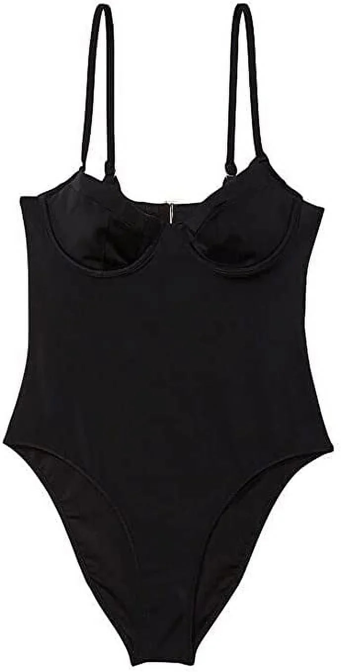 Medium Victoria's Secret Essential Wicked One-Piece Swimsuit Black Underwire  New