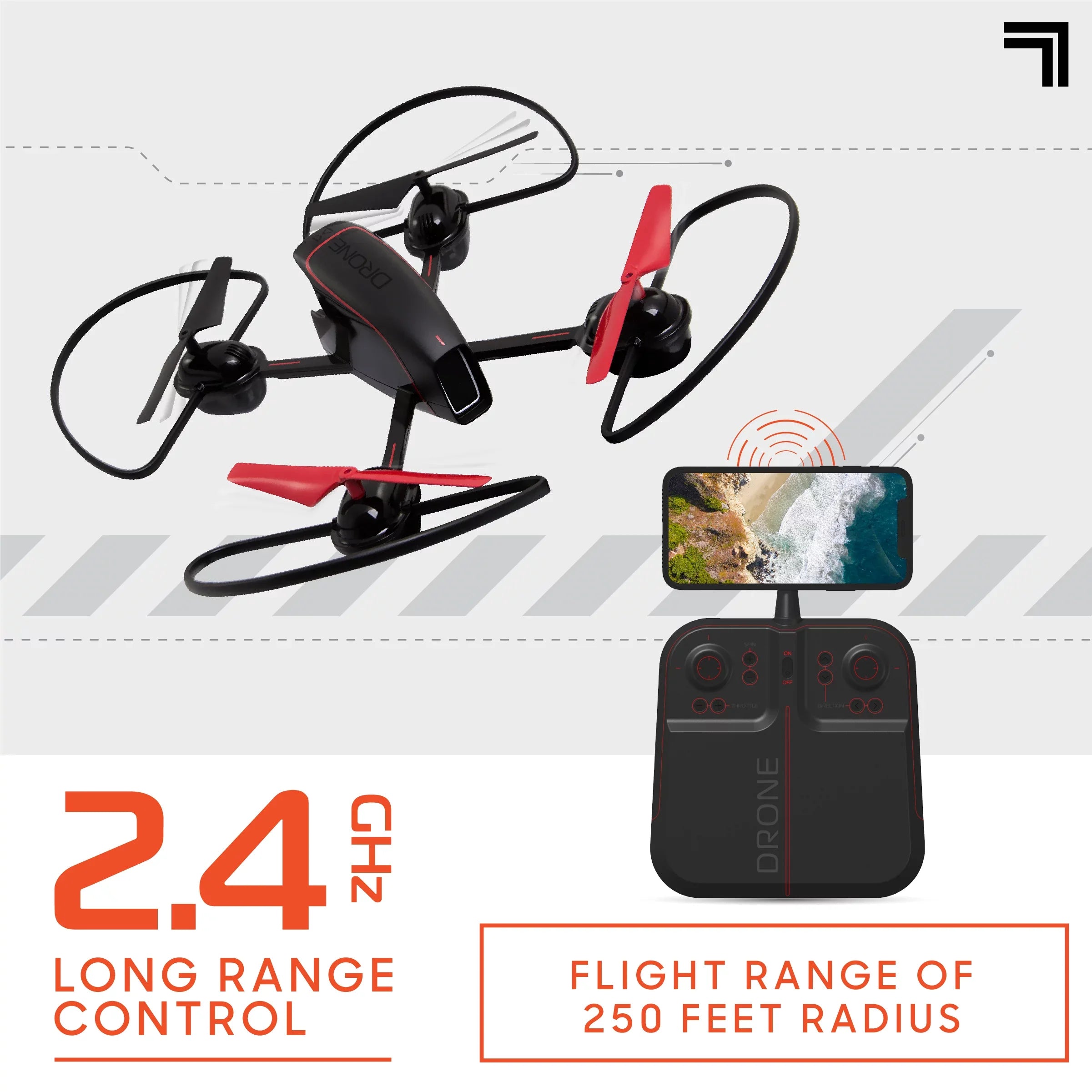 2.4GHz  Mach 10inch Drone with Stream Camera, Remote Controlled Quadcopter with Assisted Landing, Wireless and Rechargeable