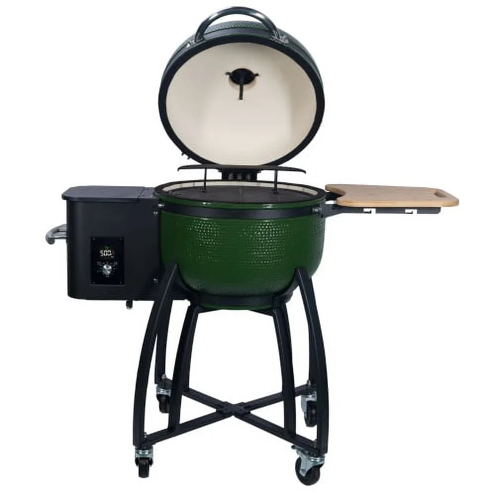 24" Ceramic Pellet Grill with 19.6" diameter Gridiron Double Ceramic Liner 4-in-1 Smoked Roasted  Pan-roasted for Outdoors Patio,Green