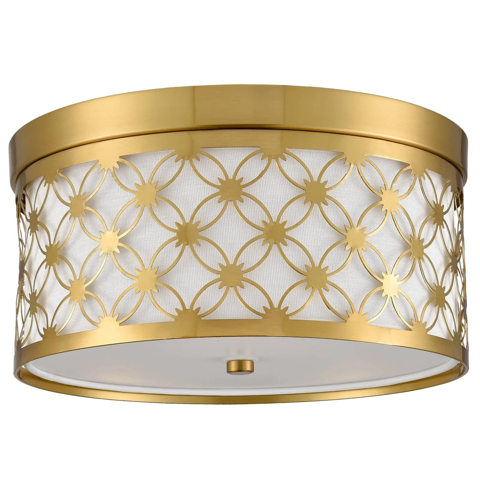 Modern Drum Brushed Gold Ceiling Light Fixtures with White Fabric Shade