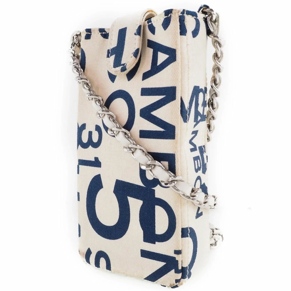 Pre-Owned Chanel Chain Pouch Canvas White/Blue Women's (Good)