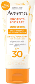 4 Pack - Aveeno  Protect + Hydrate Moisturizing Body Sunscreen Lotion with Broad Spectrum  30 & Prebiotic Oat, Weightless, 3 fl. oz