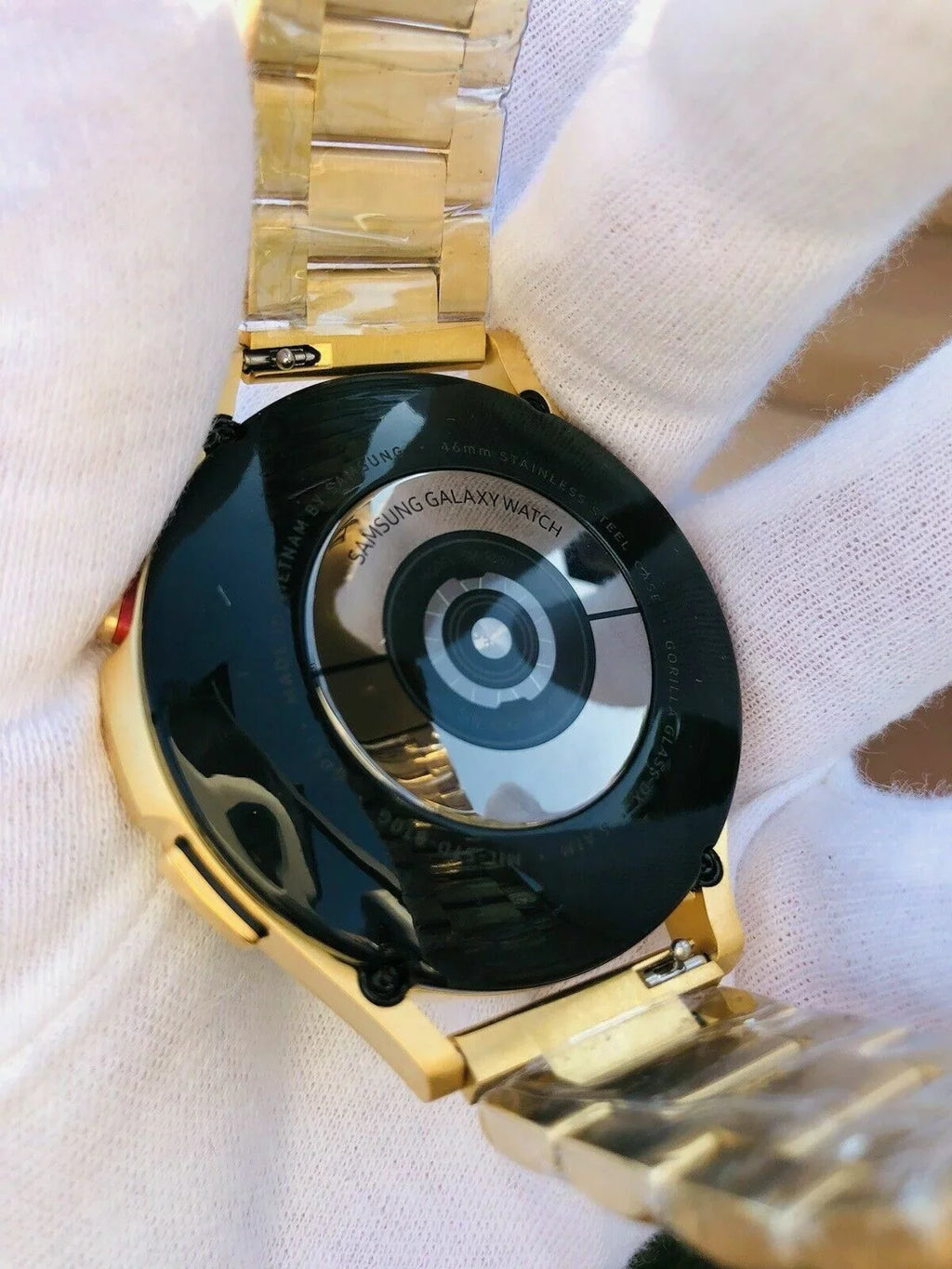 Custom 24k Gold Plated 46mm Samsung Galaxy Watch 4 Gold Bezel Gray Gold Band