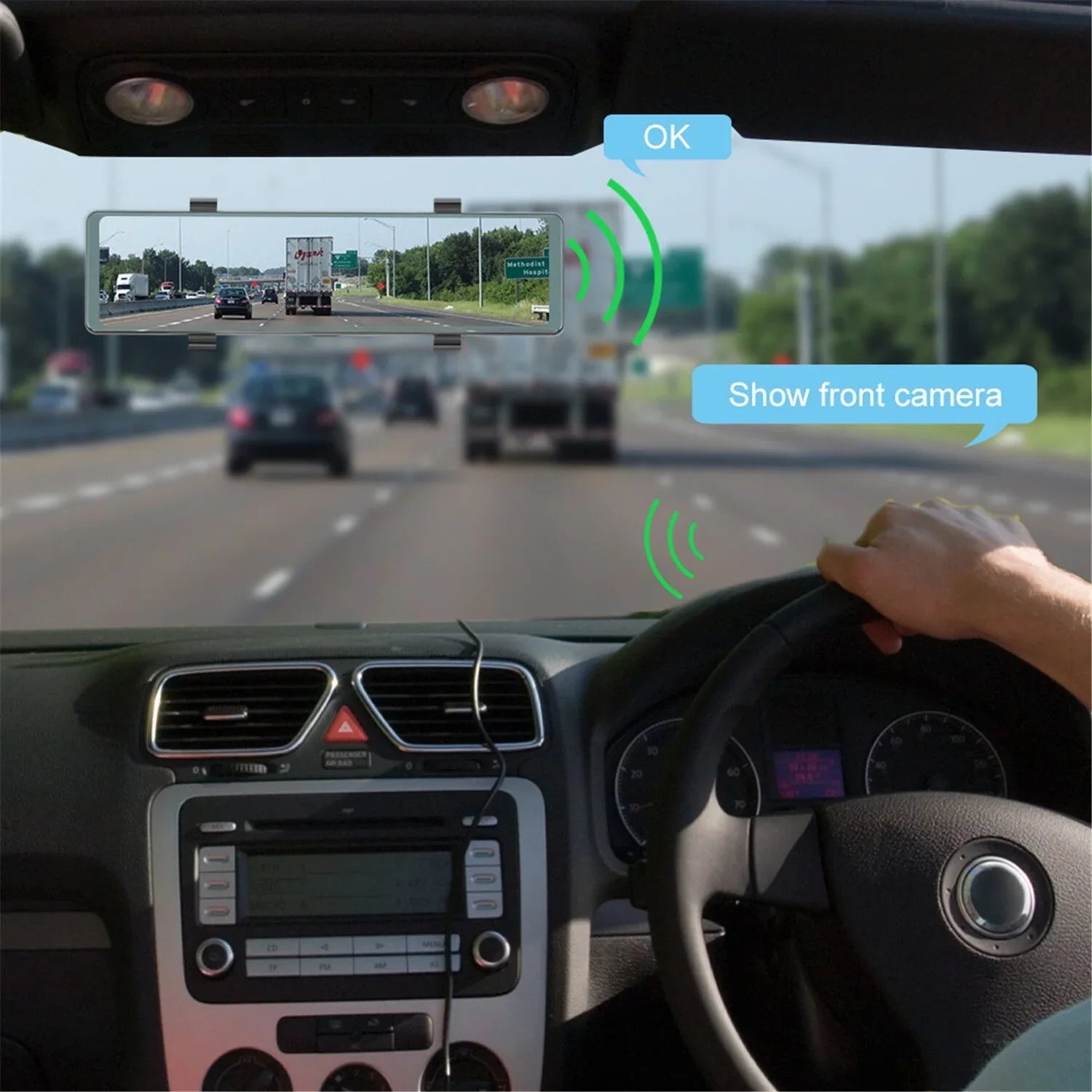 Mirror Dash Cam with Wireless Apple Carplay&Android Auto,11.26" Voice Control Rear View Mirror 1080P Front and Rear View Dual Cameras, Transmitter,Night Vision,Parking Assistance, ,Loop Recording