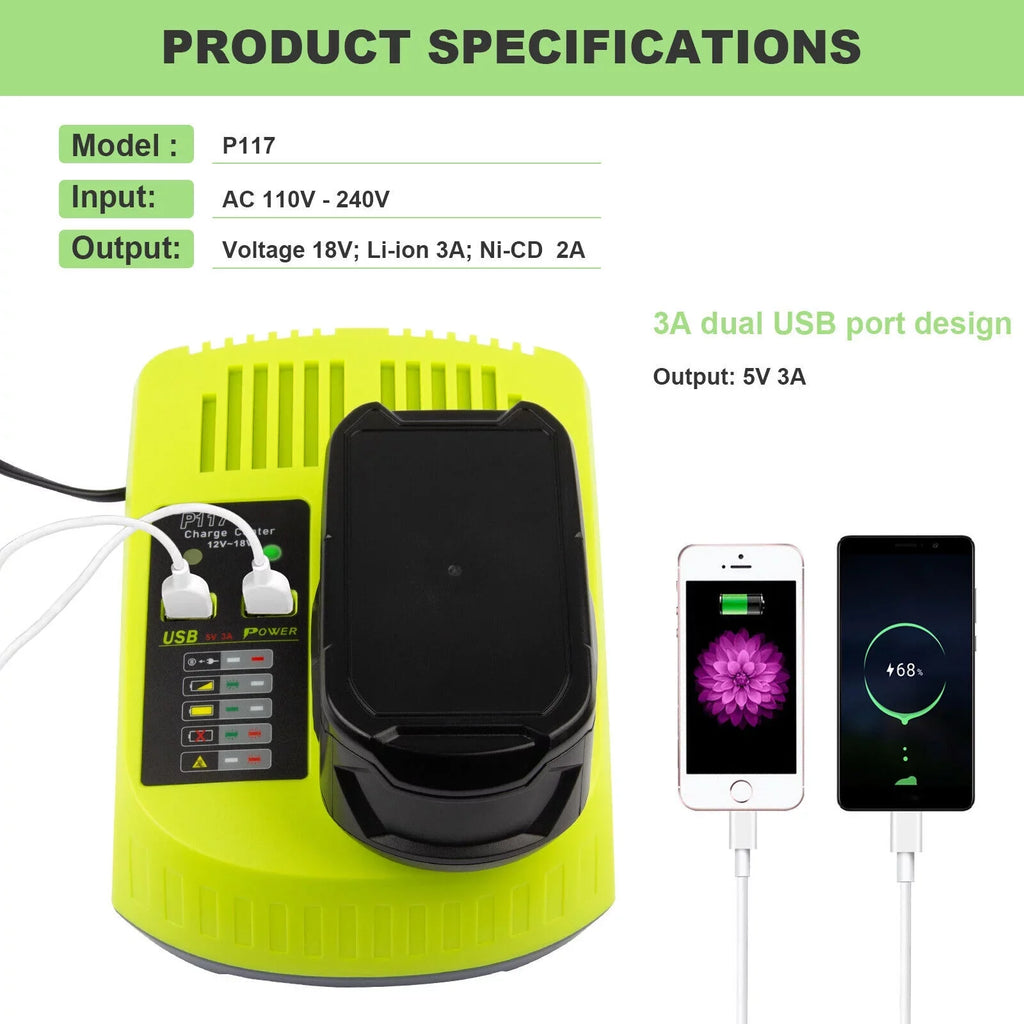 18V  Fast Charger For Ryobi  Li-ion Battery      Plug