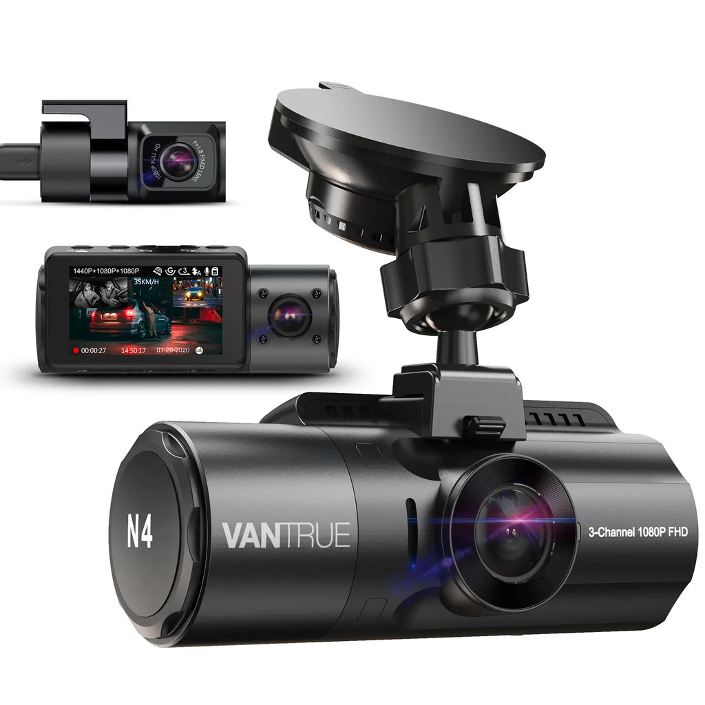 Vantrue  3 Channel 4K Dash Cam, 4K+1080P Front and Rear, 1440P+1440P Front and Inside, 1440P+1440P+1080P Three Way Triple Car Camera,  Night Vision, 24 Hours Parking Mode, Support 512GB Max