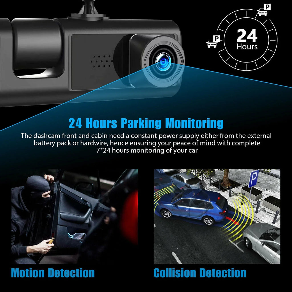 1080P Car Dual Dash Cam,  Front/Rear/Inside Dual Lens Dash Camera,  Video Recorder Camera with -sensor