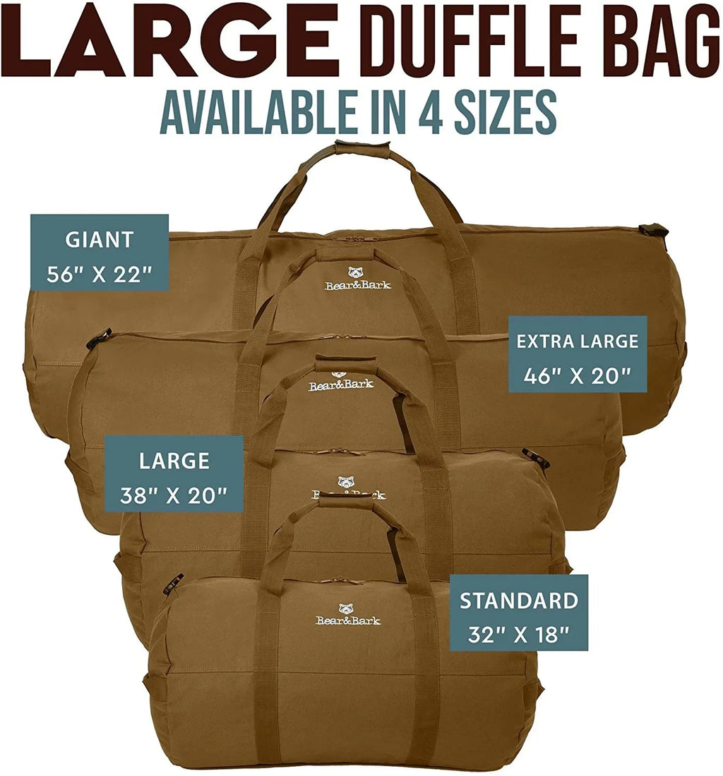 Very Large Duffle Bag  Desert Brown 38x20 - 195.6L - Canvas Military and Army Cargo Style Duffel Tote for Men and Women College Student, Gym, Backpacking, Travel Luggage and Storage Shoulder Bag