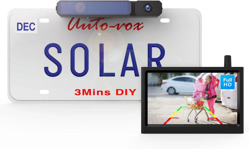 '- Solar Backup Camera Wireless Reverse Camera  Waterproof Vehicles License Plate Camera for Trailer/