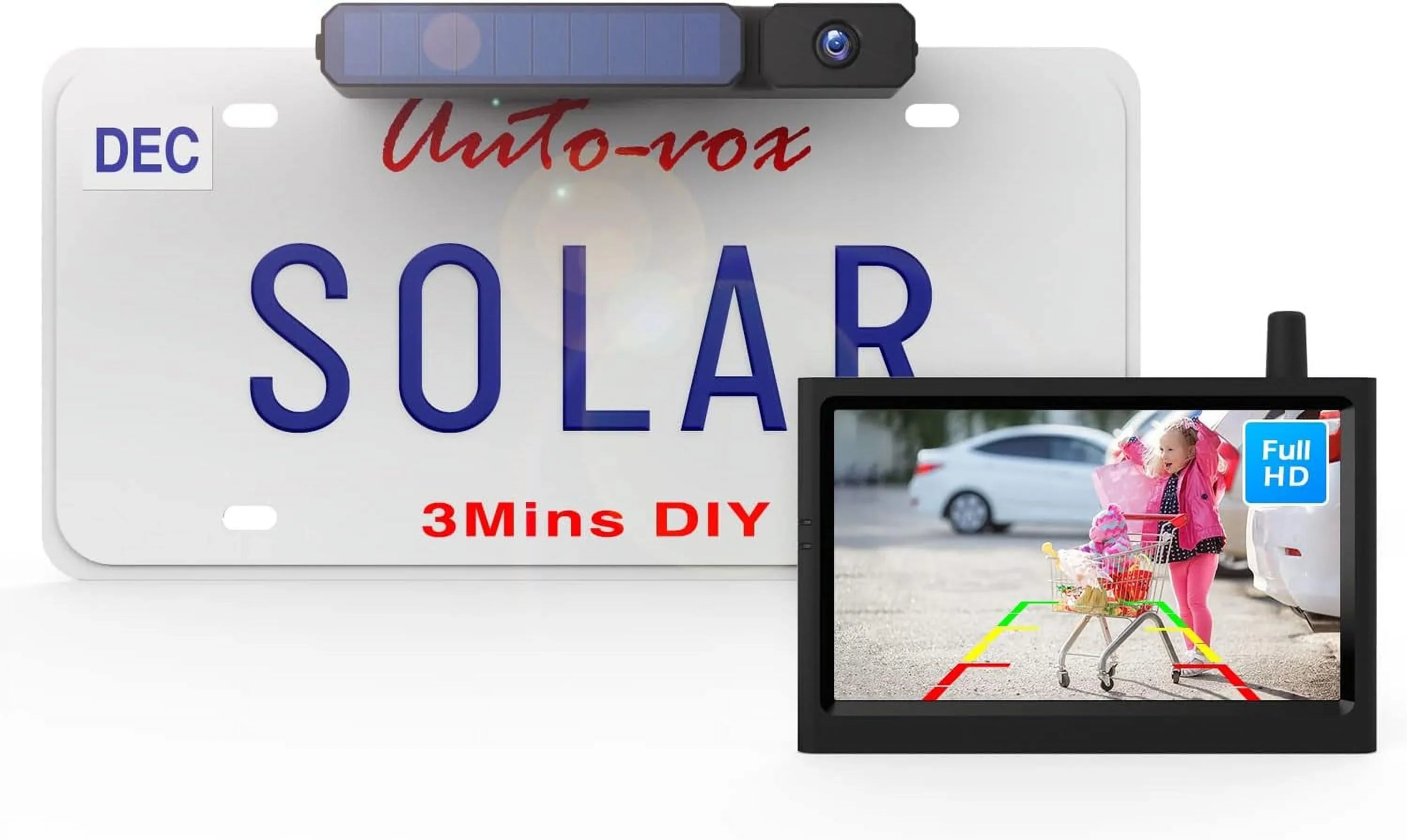 '- Solar Backup Camera Wireless Reverse Camera  Waterproof Vehicles License Plate Camera for Trailer/