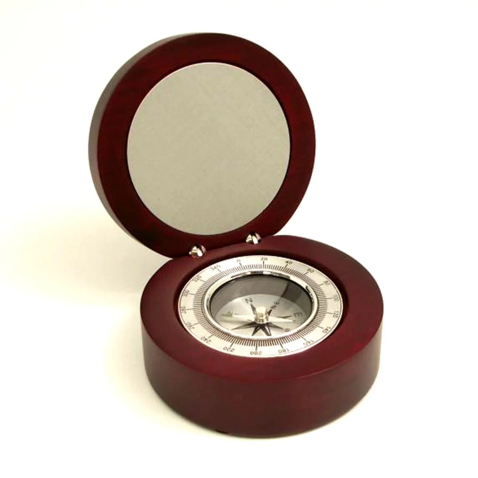 Compass in Rosewood Finished Hinged Box with Aluminum Engraving Plate